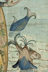 Hieronymus Boschin työn inspiroima kuvakudos, n. 1560 (kulta, hopea, silkki ja villa)