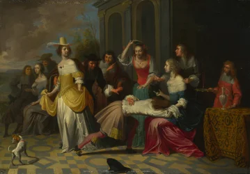 Naiset ja herrat soittamassa La Main Chaudea, c. 1655-1665