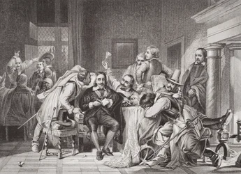 Charles I (1600-49) vartiohuoneessa, jota Oliver Cromwellin sotilaat loukkasivat, "Englannin ja Skotlannin historian kuvituksista" osa I