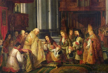 Ludvig XIV:n (1638-1715) sisäänkäynti Saint-Omerin katedraaliin, yksityiskohta