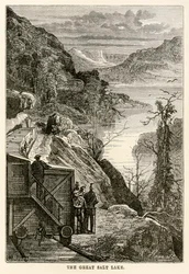 Suuri Suolajärvi Jules Vernen (1828-1905) teoksesta Maailman ympäri kahdeksassakymmenessä päivässä, Prévostin kaiverrus, 1873.