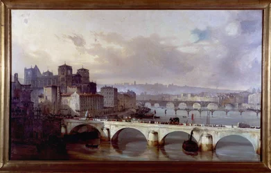 Kulkue kulkee arkkipiispan sillalla Lyonissa - Hyppolyte Leymarien maalaus, noin 1835-1840, Gadagne-museo Lyonissa.
