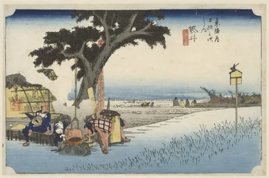 Theehuis in de buitenlucht Fukuroissa Fukuroi, dechaya no zu (otsikko esineessä) De 53 asemaa van de Tokaido (sarjan nimi) Tokaido gojusan tsugi no uchi (sarjan nimi)
