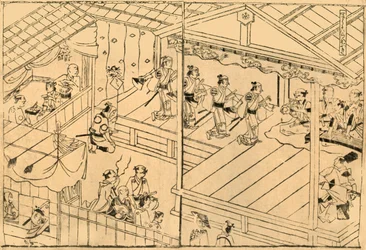 Kabuki-esitys Shijo-joen uomassa, 1658, 1924.