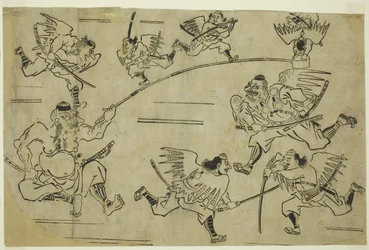 Tengu-kuningas kouluttaa oppilaitaan, n. 1690