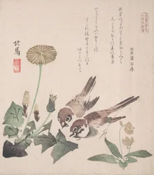 Spring Rain Collection Harusame shu, voi. 3: Varpuset ja voikukat, n. 1820, n. 1820.