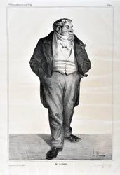 Honore Daumierin (1808-1879) taideteos. Charivari on vuodelta 1833: Serie Celebrites de la caricature "" Mr. Baill..."" KAUPUTAIDEMUSEO - PALACE LONGCHAMP, MARSEILLE