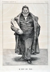 Honore Daumierin (1808-1879) taideteos. Charivari on vuodelta 1833: Serie Celebrites de la Caricature "" M.Pot de Naz "" MUSEE DES BEAUX ARTS - PALAIS LONGCHAMP, MARSEILLE