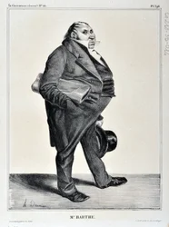 Honore Daumierin (1808-1879) taideteos. Charivari on vuodelta 1833: Serie Celebrites de la Caricature “” M. Barthe”” KUUTATAIDEMUSEO – PALAIS LONGCHAMP, MARSEILLE