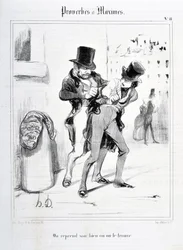 Honore Daumierin (1808-1879) taideteos. Charivari on vuodelta 1840: Serie PROVERBES ET MAXIMES "" Jatkamme omaisuuttamme tai löydämme sen "" "MUSEE DES BEAUX ARTS - PALAIS LONGCHAMP, MARSEILLE