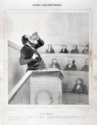 Honore Daumierin (1808-1879) taideteos. Charivari on vuodelta 1843: Serie SCENES PARLAMENTARY. Galleriassa - Ennen kuin siirrymme sokerikysymykseen, kunnia. jäsen haluaa ajatella hyvin aihettaan”” MUSEE DES BEAUX ARTS - PALAIS LONGCHAMP, MARS