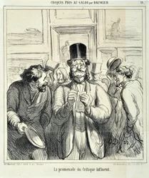 Honore Daumierin (1808-1879) taideteos. Charivari on vuodelta 1865: Sarjaluonnokset, jotka on otettu Salon La promenade du Critiquessa, vaikutusvaltainen MUSEE DES BEAUX ARTS - PALAIS LONGCHAMP, MARSEILLE
