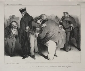Karikatyyri, levy 439: Olemme kaikki rehellisiä miehiä, joten syleilkäämme ja olkaamme valmiit, 1834.