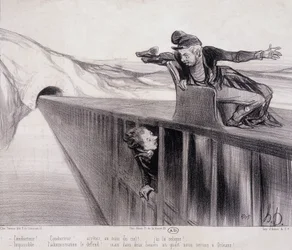 Sarjakuva Daumierista "" Les Chemins de Fer"", nd. 1800-luvulla