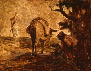 Don Quijote ja Sancho Panza helpottavat itseään, n. 1855