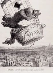 Gaspard Felix Tournachon Felix Nadarissa (1820-1910) nostaa valokuvauksen taiteen huipulle. Litografia pohjautuu paperille piirustukseen. Mitat: 29 x 41 cm.