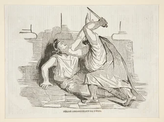 Nero murhaa äitinsä, Charivari-lehdestä, 9. huhtikuuta 1834