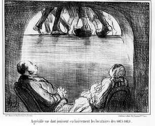 Miellyttävä näkymä, josta nauttivat yksinomaan kellarien vuokralaiset, otettu Honore Daumierin (1808-1879) sarjakuvasarjasta "Tenants et Owners". “Charivari”