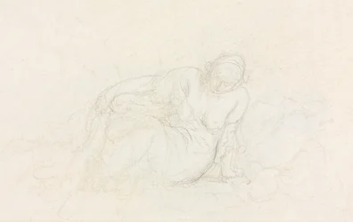 Makaava nainen nojaa käsivarrelleen, 185560.
