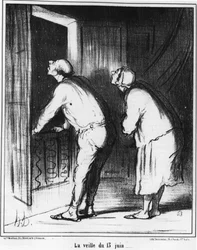 Kesäkuun 13. päivän aattona..., Honore Daumierin (1808-1879) sarjakuva. “Charivari”