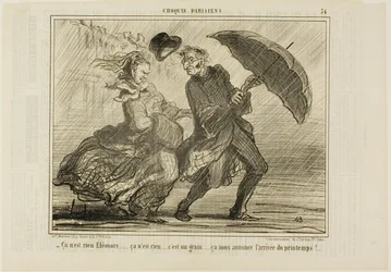 "- Älä huoli, Eleonore... ei se ole mitään, se on vain pieni tuuli, joka ilmoittaa kevään tulosta", levy 34 Croquis Parisiens -teoksesta.