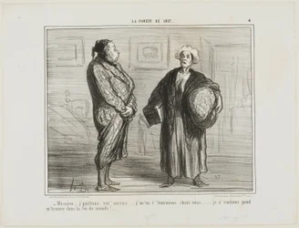 "- Monsieur, minä eroan palveluksestanne, menen kotiin... En halua olla täällä, kun maailmanloppu koittaa." Laatta 4 teoksesta La Cométe De 1857.