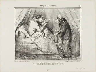 "Mielenosoitus uudenvuodenpäivänä! Mikä onni! ...........", laatta 42 Croquis Parisiens -teoksesta.
