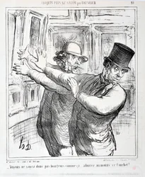 Honore Daumierin (1808-1879) taideteos. Charivari on vuodelta 1865: Sarjaluonnokset Salonissa "" - Älkäämme olko näin porvarillisia... ihailkaa ainakin tätä Courbetia! "" KUUTATAIDEMUSEO - PALACE LONGCHAMP, MARSEILLE