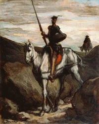 ""Don Quijote vuoristossa"" (Don Quijote vuoristossa) Honore Daumierin (1808-1879) maalaus noin 1850 - Öljy puulle Koko 39,6x31,2 cm Bridgestonen taidemuseo