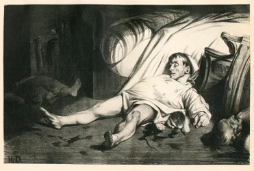 Satakymmentä litografiaa H. Daumierista, Satirique in N & B, noin 1834: Massacre de la rue Transnonain (Pariisi) - Republicain, Kuolleet ruumiit, Sorto - Honore Daumierin (1808-1879) kuvitus