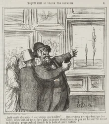 Luonnos, jonka on tehnyt Daumier Salonissa, nro. 6: Katsokaapa, missä rappeutuneessa ja korruptoituneessa maailmassa elämme. . .