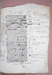 Todiste "Modeste Mignon" -julkaisun sivulta 174, jossa on kirjoittajan huomautuksia ja korjauksia (kynä ja muste paperille)