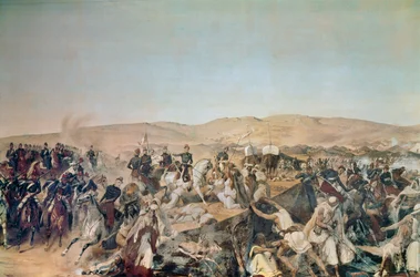 Algerian valloitus (1830-1847): Aumalen herttua Taguinissa vangitsee Abd el Kaderin (Abd-el-Kader tai Ibn Muhyi al-Din al-Hasani) (1807-1883) Smalan (Smalan)