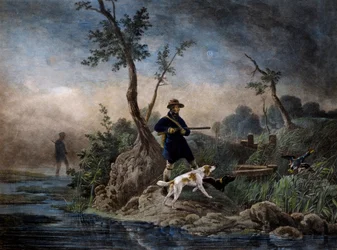 Ankkametsästystä suossa, kaiverrus Horace Vernet