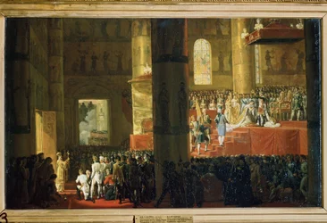 Keisarinna Maria Fjodorovnan kruunajaiset 5. huhtikuuta 1797. 60 x 95 cm. 1800-luvun ranskalaista taidetta. Venäjän valtionmuseo, Sa