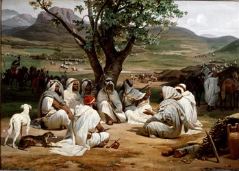 Parlamentaarikko ja Medjelesin arabipäälliköiden neuvosto. Antoine Charles Horace Vernet (1758-1836) maalaus 1834. Dim. 98x52 cm. Chantilly, Conden museo