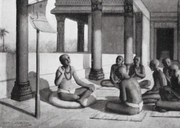 Sankaracharya puhuu yhdestä Jumalasta, 815 jKr. (litografia)