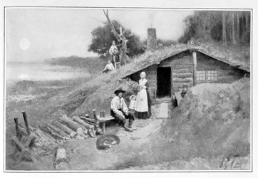 Luola-asumus Pennsylvaniassa, kuvitus Woodrow Wilsonin teoksesta ”Colonies and Nation”, julkaistu Harper