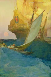 Attack on a Galleon, Howard Pylen teoksesta "The Fate of Treasure Town", julkaistu "Harper