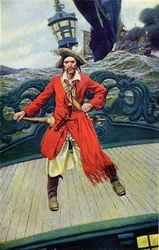 Kapteeni Keith aluksensa kannella. Kuvitus yhdysvaltalaisen kuvittajan Howard Pylen (1853-1911) teoksesta "Pirates Buccaneers and Marooners of the Spanish Main"
