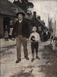 David katsoi ylös Hans Kroutin kasvoihin, Howard Pylen teoksesta "Puutarha kuun takana", julkaistu 1895