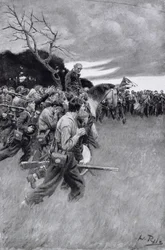 "Hänen armeijansa hajosi ja seurasi häntä itkien ja nyyhkyttäen", kuva A.R.H. Ranson, pubi. Harper