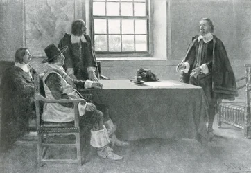 Sir William Berkeley antautumassa Commonwealthin komissaareille, esimerkki Woodrow Wilsonin teoksesta "In Washington
