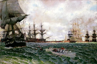 Charlestonin evakuointi Henry Cabot Lodgen (1850-1924) teoksesta The Story of the Revolution, julkaistu Scribner