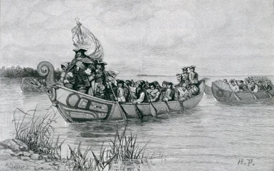 The Landing of Cadillac, kuvitus Edmund Kirken teoksesta The City of the Strait, pub. Harper