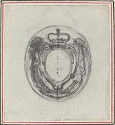 Armorial Cartouche kruunulla ja swageilla