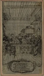 Opinnäytetyö vinjetti-etukuvaa varten Collein teoksesta "La Partie de Chasse de Henri IV", III näytös, Vive Henry Quatre!