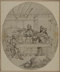 Tutkimus Collein teoksen "La Partie de Chasse de Henri IV" toista, koskaan julkaisematonta painosta varten, III näytös, kohtaus 10.