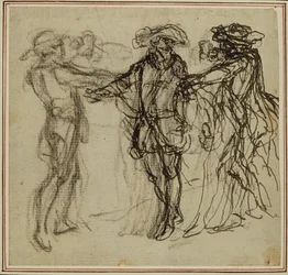 Tutkimus Collein teoksen "La Partie de Chasse de Henri IV" toista, koskaan julkaisematonta painosta varten, II näytös, kohtaus 11.
