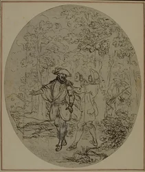 Tutkimus Collein teoksen "La Partie de Chasse de Henri IV" toista, koskaan julkaisematonta painosta varten, II näytös, kohtaus 11.